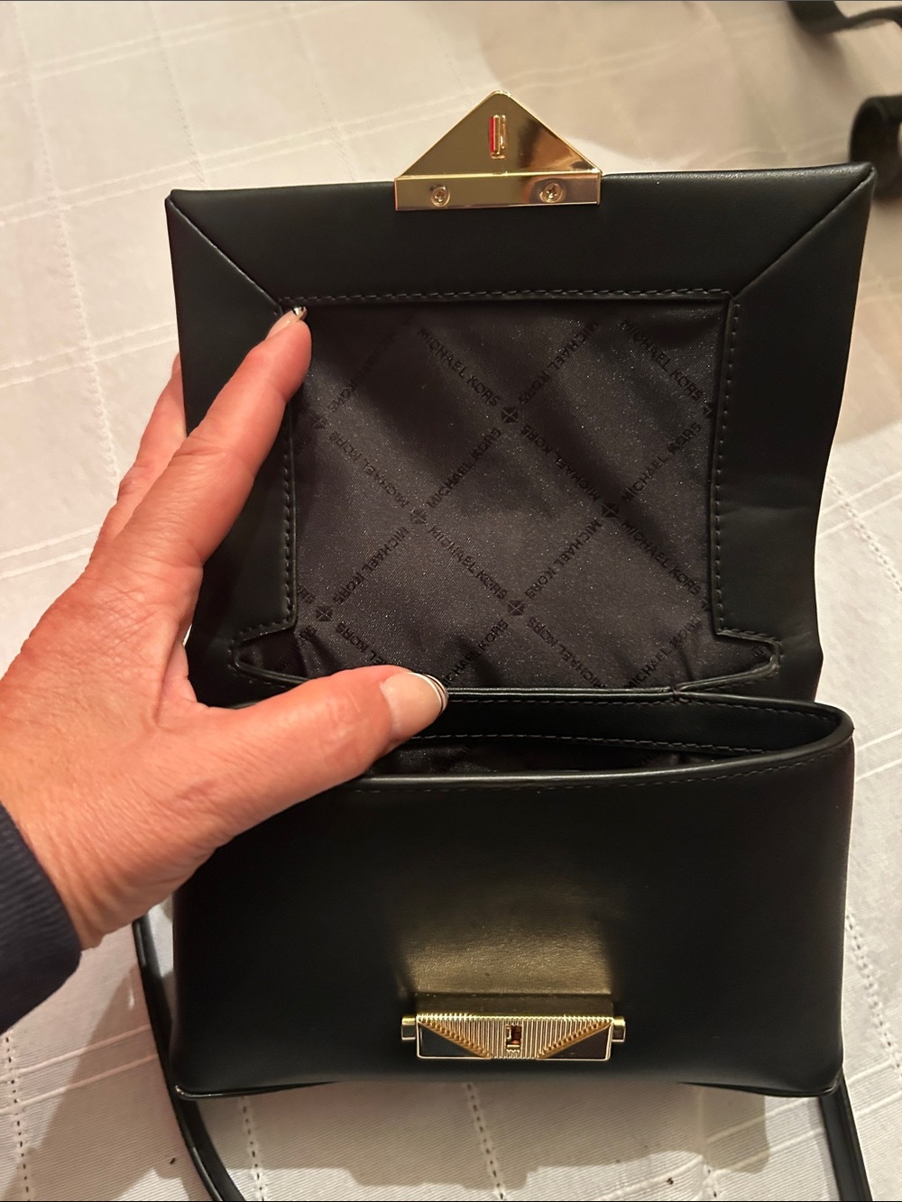 Michael Kors Black Leather Crossbody with Gold Chain - Picture 3 of 7